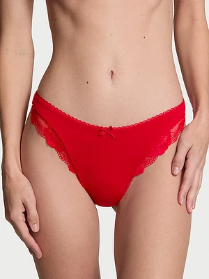 Stretch Cotton Lace-Waist Scoop High-Leg Thong Panty