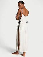 Ribbed Modal Velvet-Trim Long Slip Dress