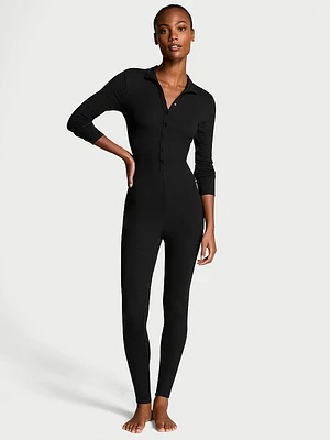 Luxe Ribbed Modal Long-Sleeve Jumpsuit