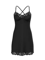 Ribbed Modal & Lace Cross-Back Slip Dress