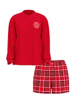 Flannel Long-Sleeve Short Tee-Jama Set