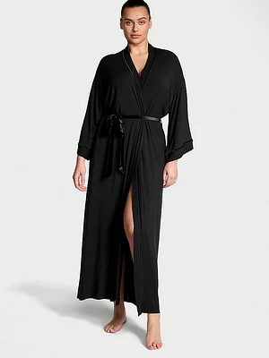 Modal Soft Velvet-Trim Maxi Robe