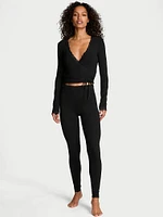 Ribbed Modal Lace-Trim Wrap Top & Leggings Set