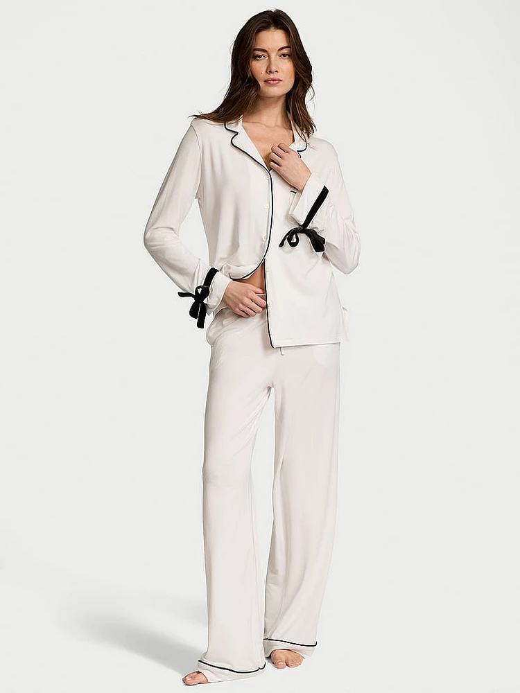 Modal Soft Velvet-Trim Long Pajama Set