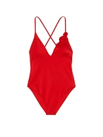 Rosette Plunge One-Piece Swimsuit