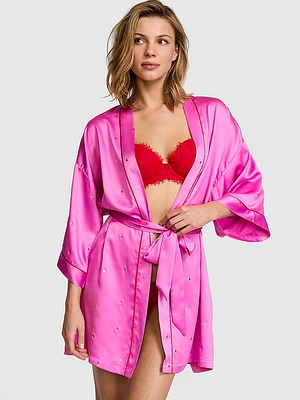 Glazed Satin Dew Drop Heart Short Robe