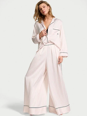 Glazed Satin Long Palazzo Pajama Set