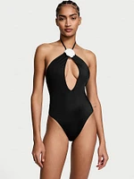 Rosette Halter Cut-Out One-Piece Swimsuit