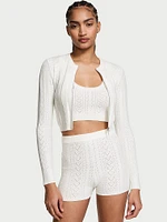 Luxe Heart Pointelle Zip Cardigan