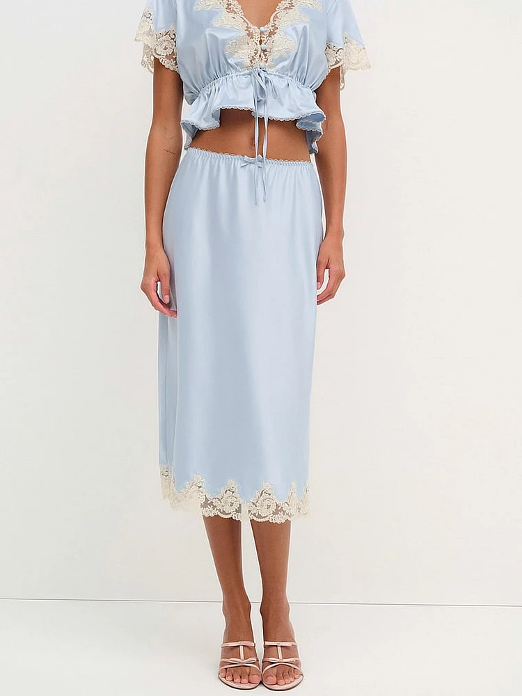 Sweetheart Satin Midi Skirt