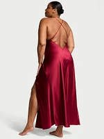 Satin Plunge High-Leg Long Slip Dress