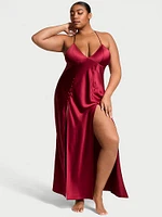 Satin Plunge High-Leg Long Slip Dress