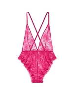 Rose Lace Plunge Flutter Romper
