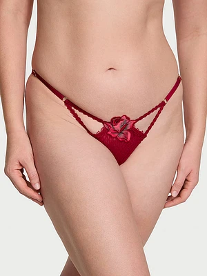 Red Rose Strappy Crotchless Brazilian Panty