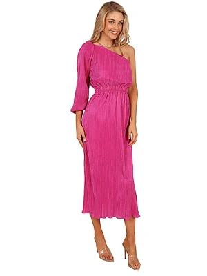 Ponte One Shoulder Pleated Midi Dress