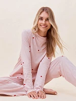 Heart Printed Cotton Long-Sleeve Tee & Straight Leg Pants