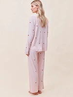Heart Printed Cotton Long-Sleeve Tee & Straight Leg Pants