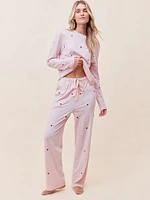 Heart Printed Cotton Long-Sleeve Tee & Straight Leg Pants