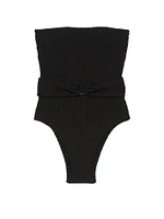 Crinkle Belted Strapless One-Piece Swimsuit