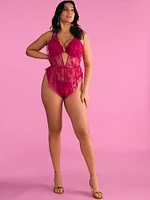 Rose Lace Plunge Flutter Romper