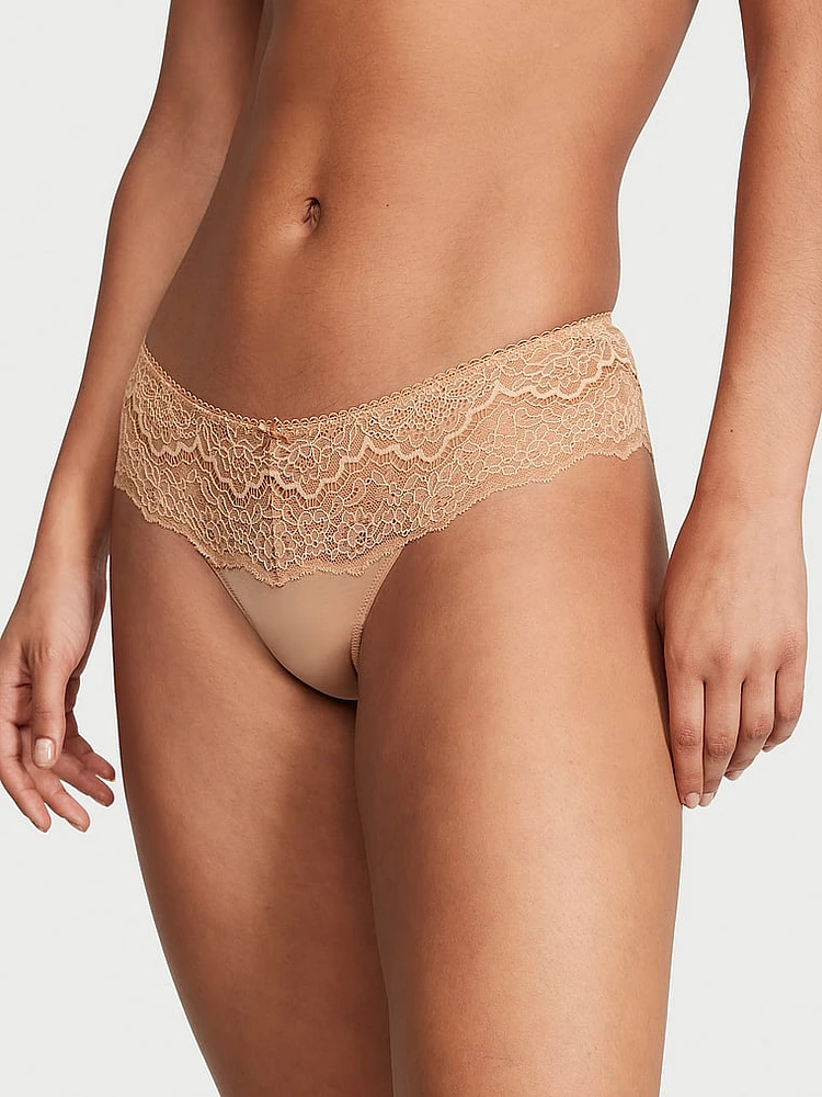 Lace Trim Hipster Thong Panty