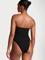 Crinkle Belted Strapless One-Piece Swimsuit