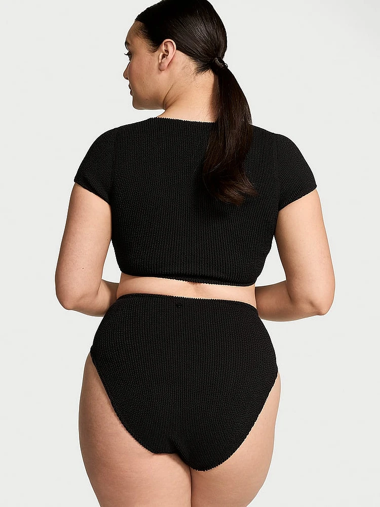 Crinkle High-Waist Full-Coverage Bikini Bottom