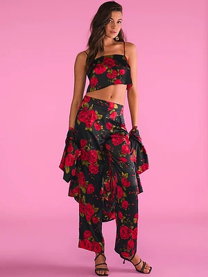 Rose Satin Cropped Cami Pajama Set