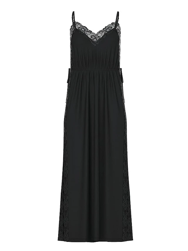 VS Ribbed Modal Lace-Trim Long Slip Dress | MainPlace Mall VS Ribbed Modal Lace-Trim Long Slip Dress | MainPlace Mall