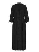 Ribbed Modal Lace-Trim Long Robe