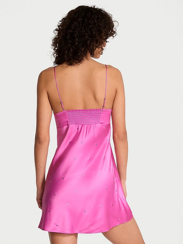 glazed satin dew drop heart slip dress VS Glazed Satin Dew Drop Heart Slip Dress