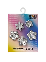 5-Pack Jibbitz Monochrome Silver Flowers Charms