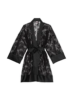 Rose Lace Satin-Trim Short Robe