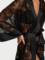 Rose Lace Satin-Trim Short Robe