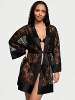 Rose Lace Satin-Trim Short Robe