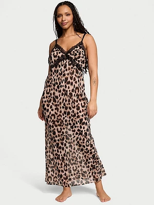 Leopard Chiffon Long Slip Dress