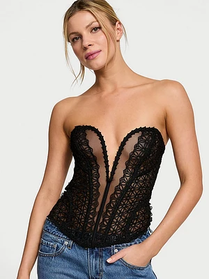 Geo Daisy Lace Deep-V Corset Top