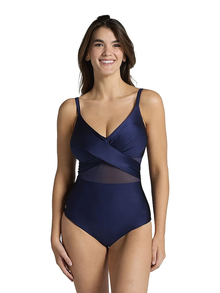 Cross-Front One-Piece Slimming Swimsuit