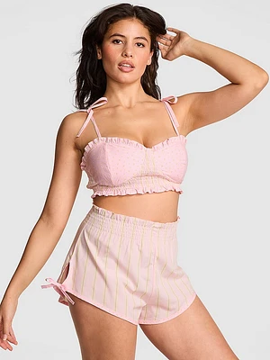 Cotton Bralette & Ruffle Shorts Set