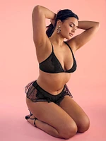 Sheer Rose Dot Triangle Bralette & Flutter Panty Set