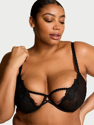 Sheer Rose Dot Quarter-Cup Demi Bra