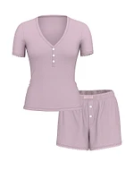 Pointelle Modal Henley Tee & Boxer Short Set