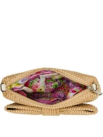 Bow Top-Zip Straw Bag
