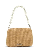 Bow Top-Zip Straw Bag
