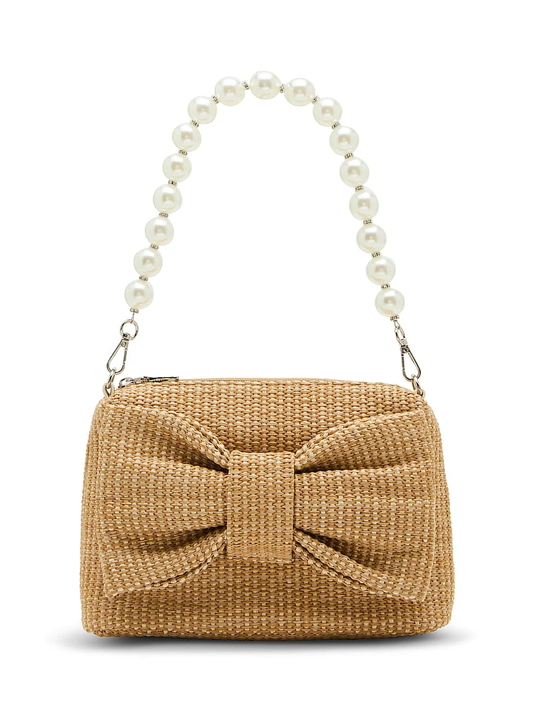 Bow Top-Zip Straw Bag