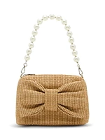 Bow Top-Zip Straw Bag