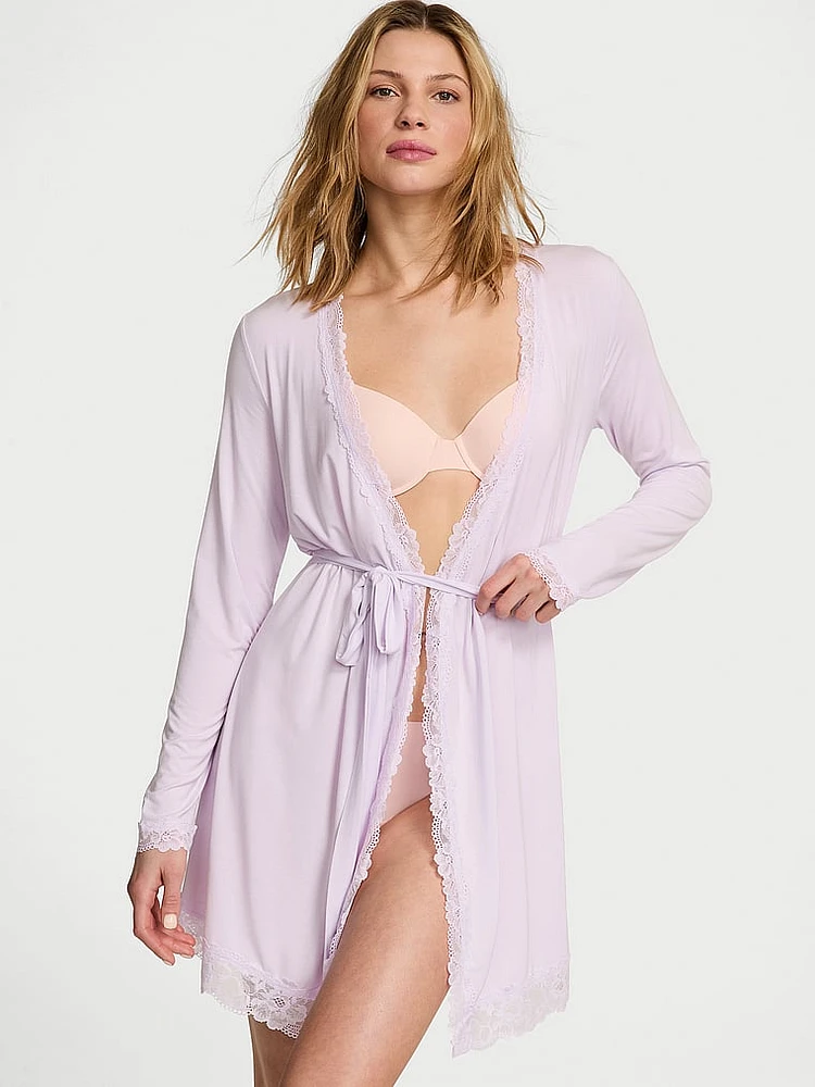 Modal Soft Lace-Trim Wrap Robe