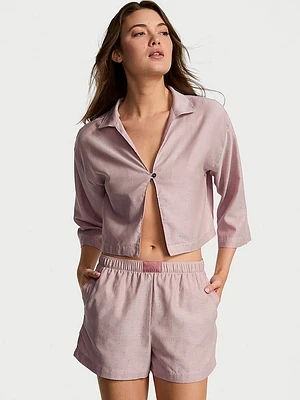 Modal-Cotton Long-Sleeve Flyaway Shirt & Short Pajama Set