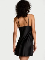 Sheer Rose Satin Draped Mini Slip