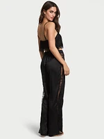 Sheer Rose Satin Crop Top & Pants Set